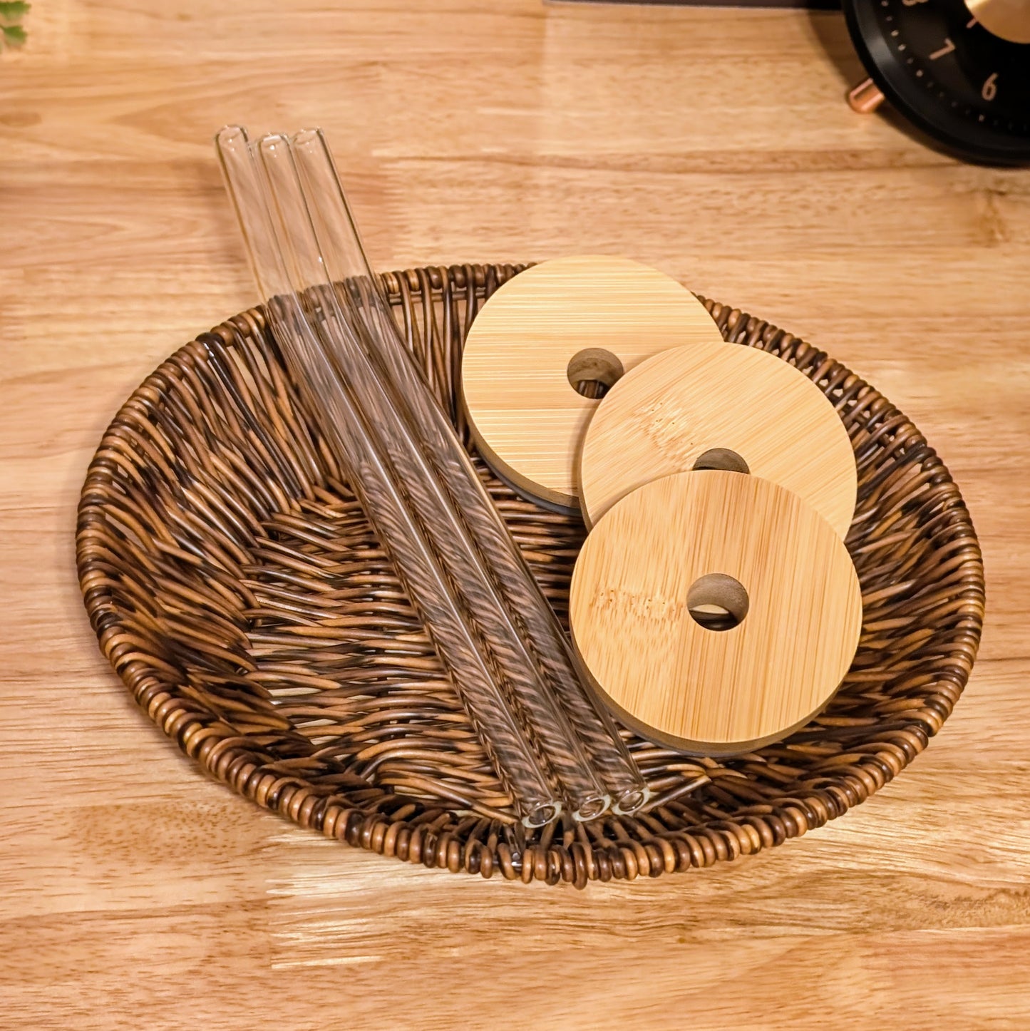 Bamboo Lid & Glass Straw for Libbey Can Cup
