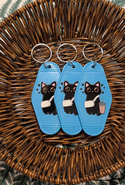 Trendy Black Cat Motel Keychain
