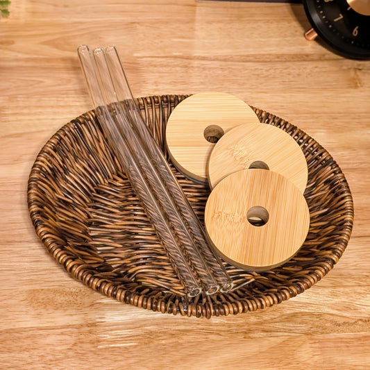Bamboo Lid & Glass Straw for Libbey Can Cup